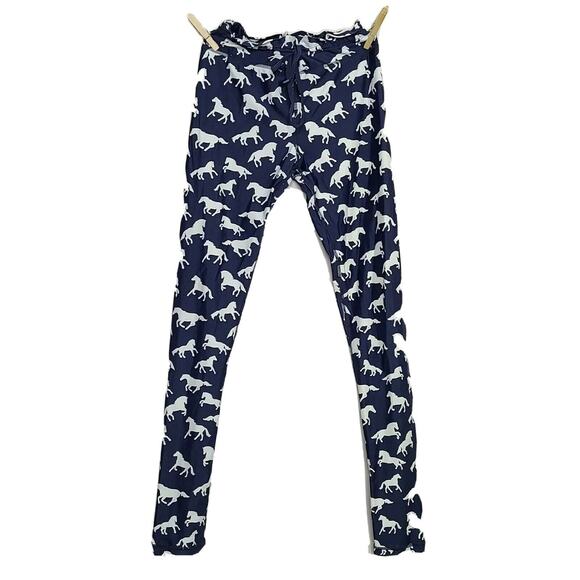 The Upside Leggings Yoga Drawstring Horse SZ 8 Blue White All Over Print - Picture 1 of 8